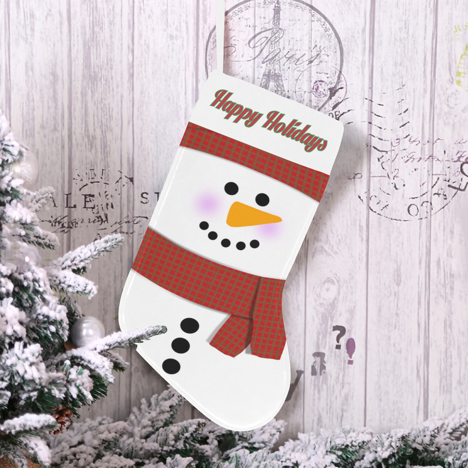 Snowman Christmas Stocking (Custom Text on The Top)