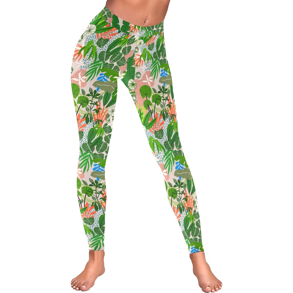 Simple drawing of abstract jungle C Women's Low Rise Leggings (Invisible Stitch) (Model L05)