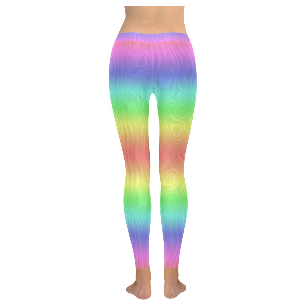 Groovy Pastel Rainbows Women's Low Rise Leggings (Invisible Stitch) (Model L05)