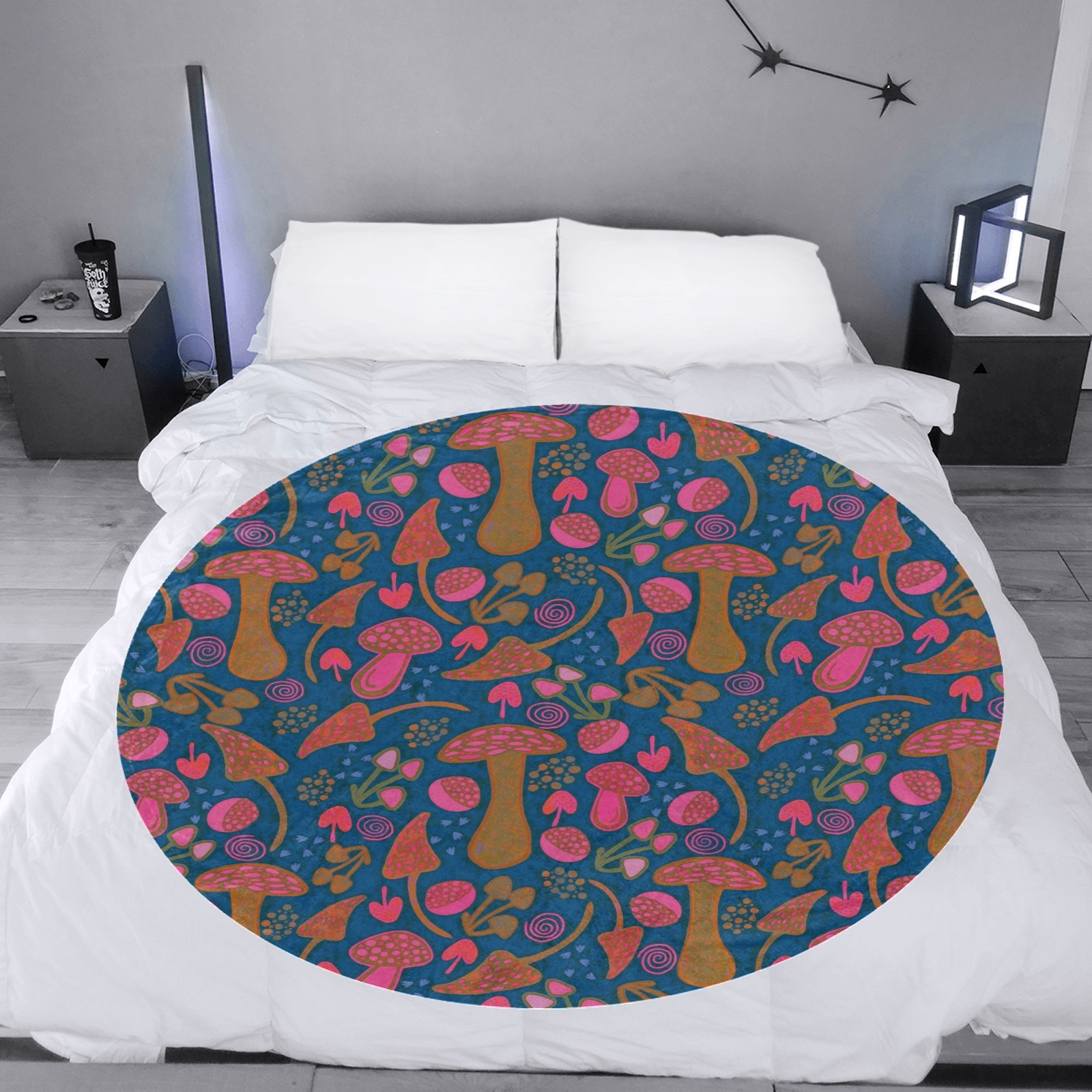 Unique Mushroom Pattern Design Circular Ultra-Soft Micro Fleece Blanket 60"