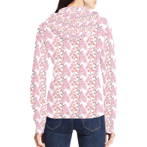 Pink floral All Over Print Full Zip Hoodie for Women (Model H14)