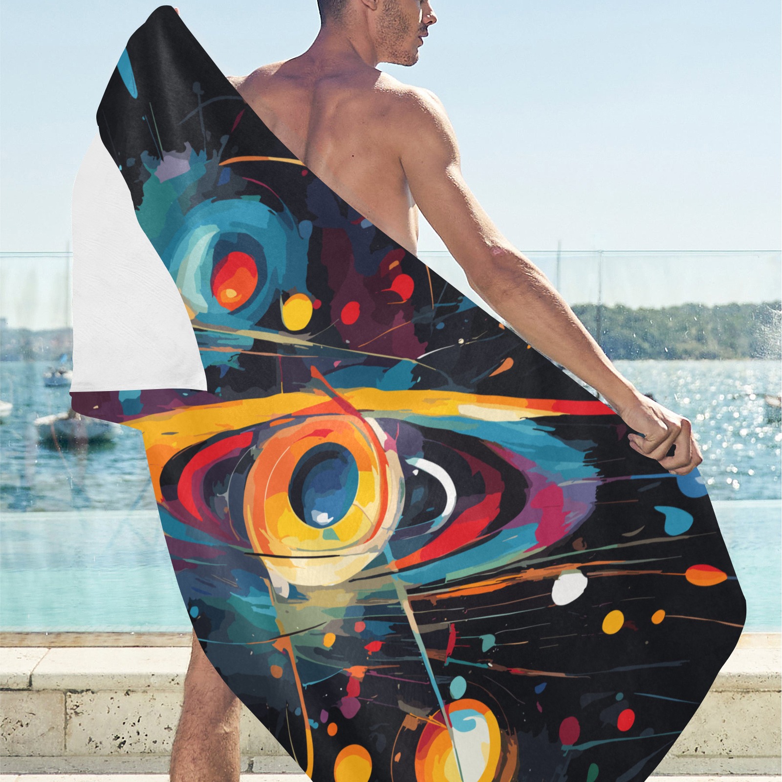 Galactical shapes, planets, stars in black space Beach Towel 32"x 71"