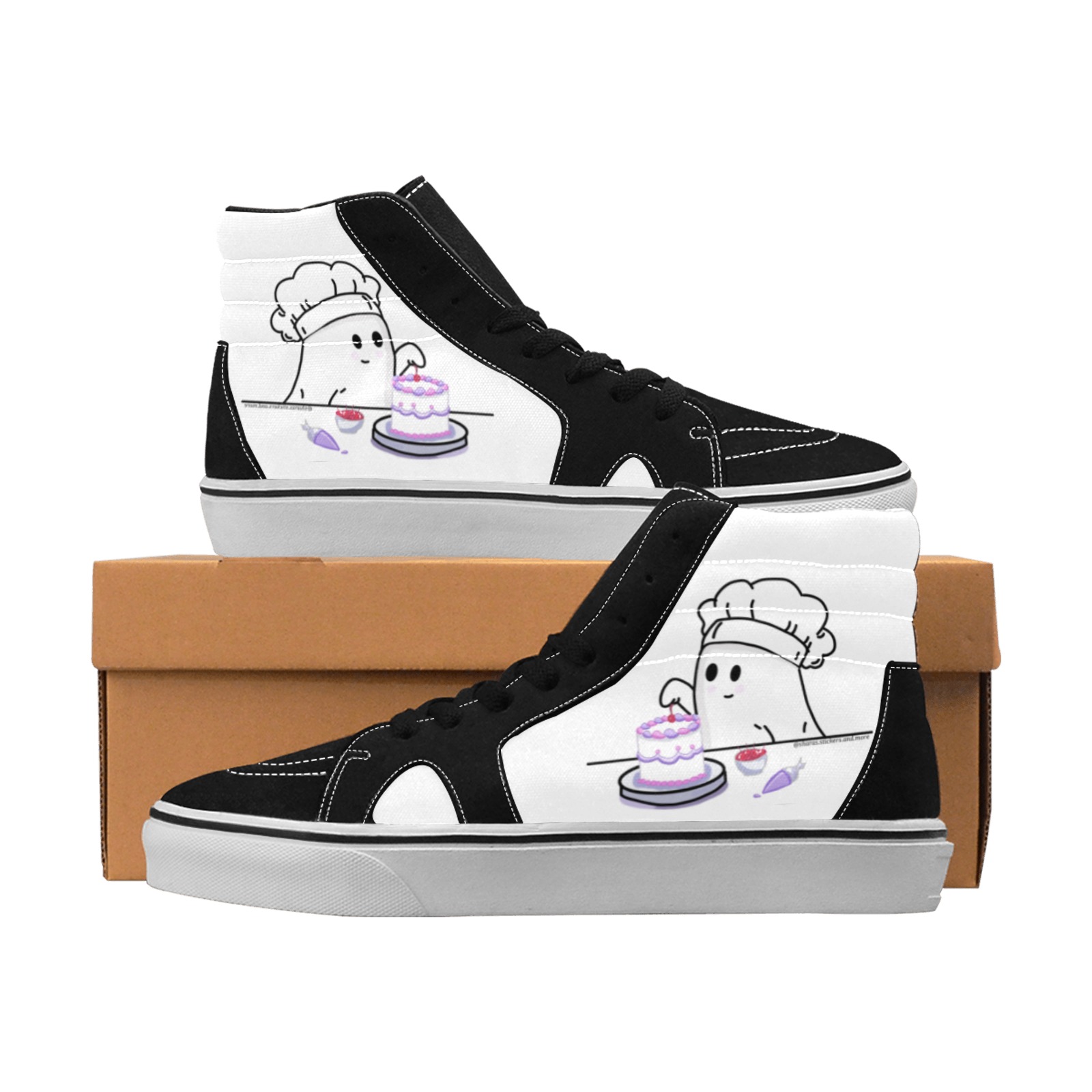 Ghost Decorating A Cake With A White Background Men's High Top Skateboarding Shoes (Model E001-1)