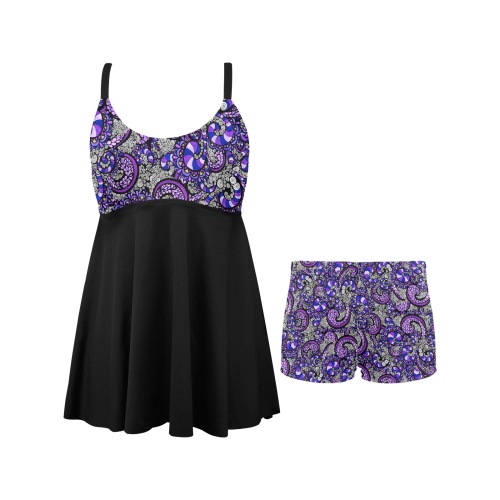 Purple Pulse in Black Chest Pleat Swim Dress (Model S31)