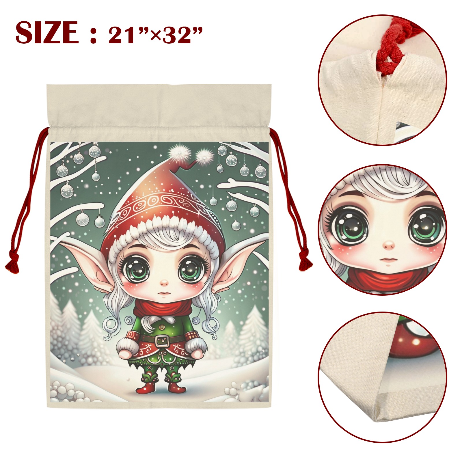 Christmas Elf 3 Pack Santa Claus Drawstring Bags (One-Sided Printing)