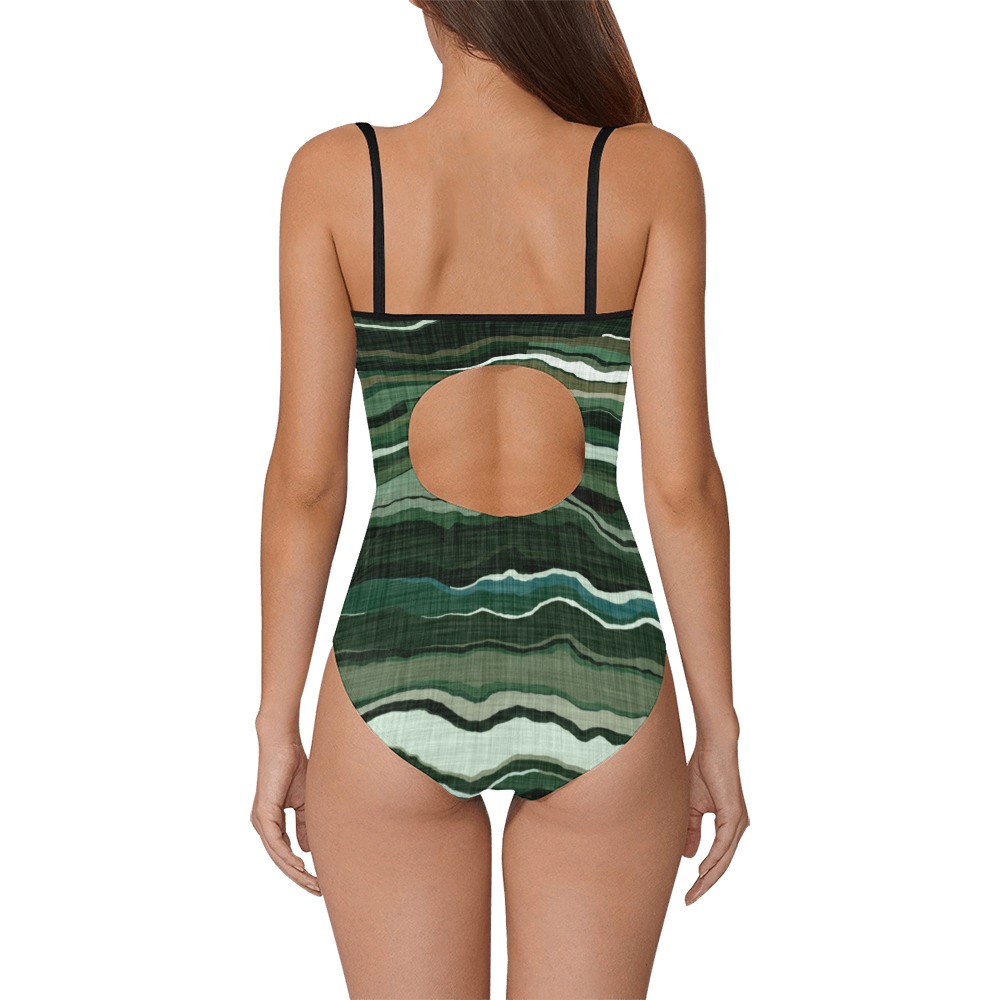 Camo brushstrokes green 3 Strap Swimsuit ( Model S05)