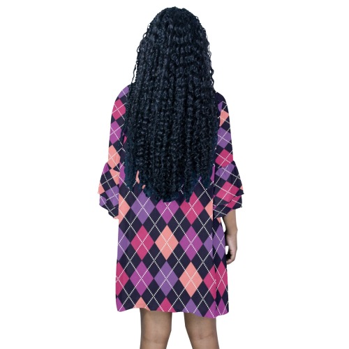 DIONIO Clothing - Ladies' Argyle Multi-Color Half-Sleeves V-Neck Mini Dress Half Sleeves V-Neck Mini Dress (Model D63)