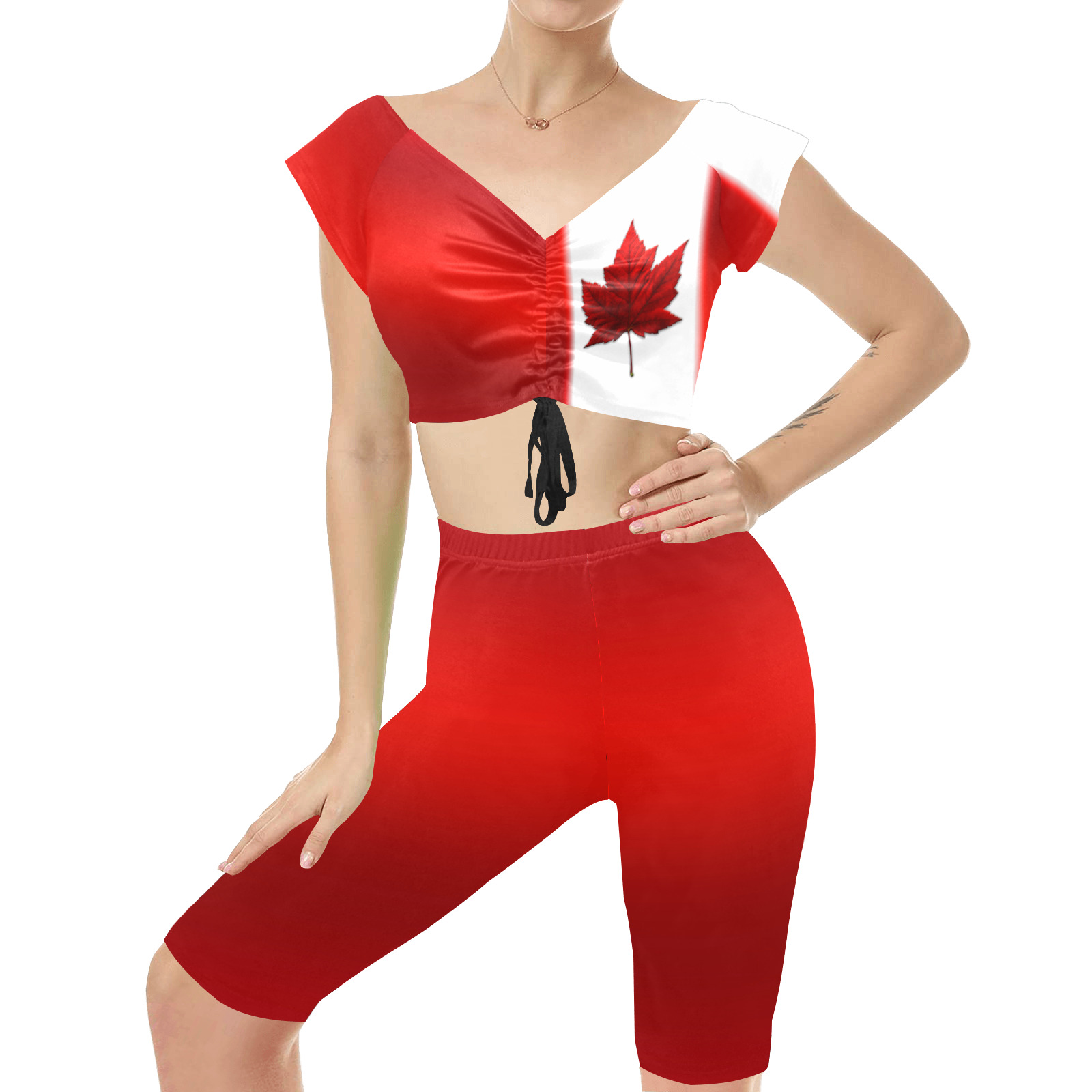 Canada Flag Yoga Set Women's Crop Top Yoga Set