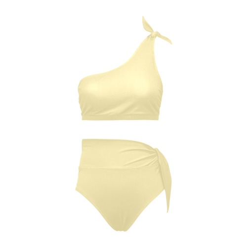 color vanilla High Waisted One Shoulder Bikini Set (Model S16)