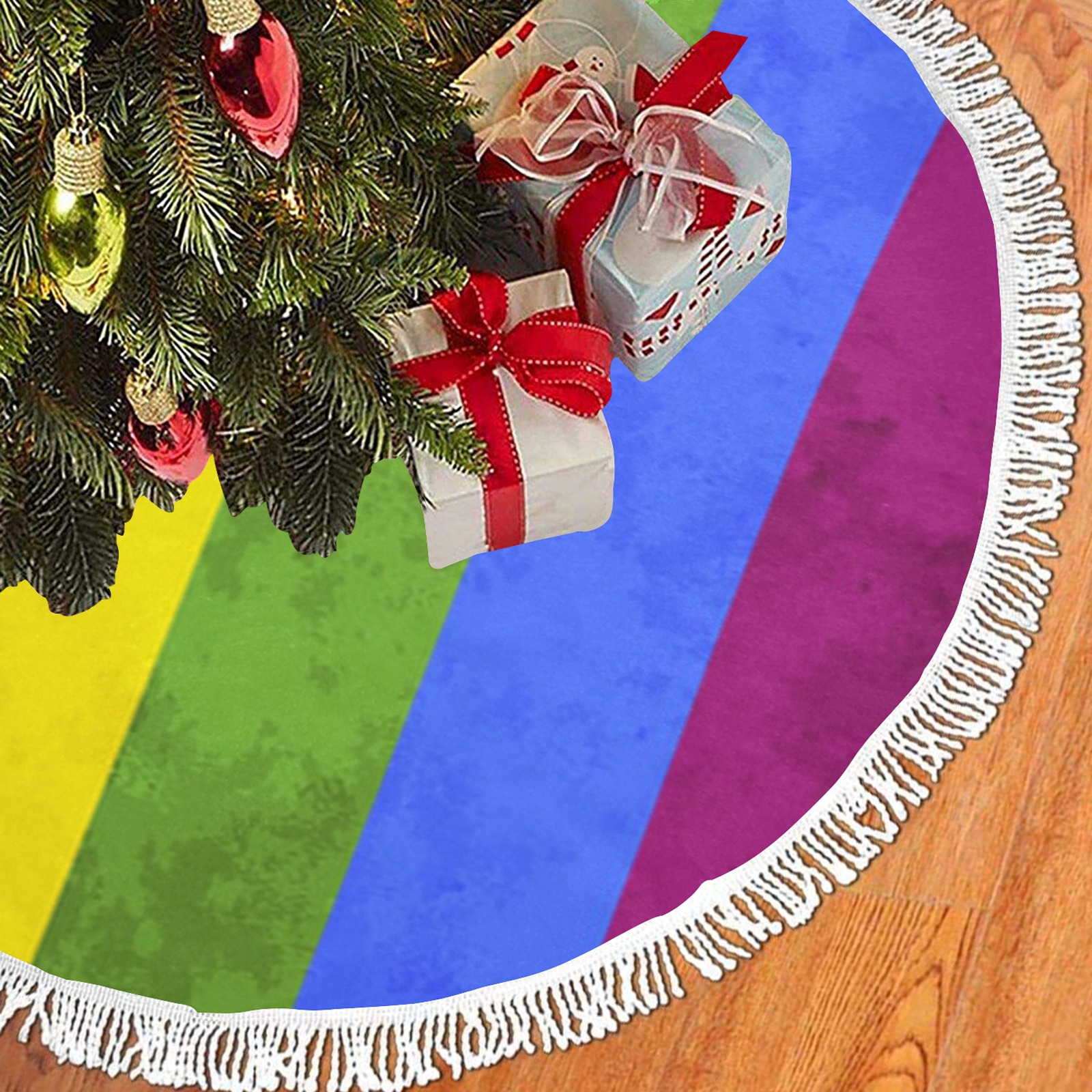 Gay Pride Flag Thick Fringe Christmas Tree Skirt 36"x36"