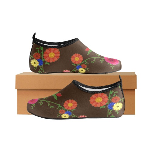 Flowers on the Vine / Brown Kids' Slip-On Water Shoes (Model 056)
