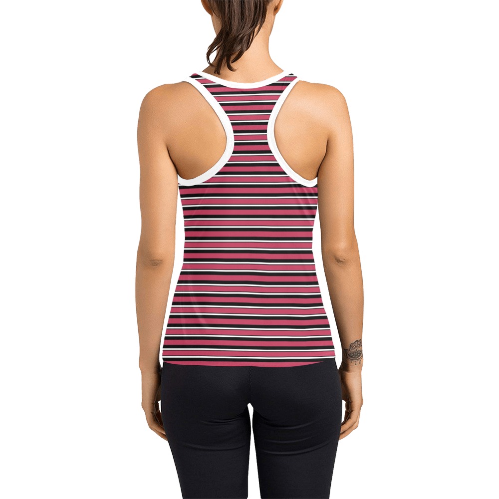 Magenta, Black and White Stripes Women's Racerback Tank Top (Model T60)