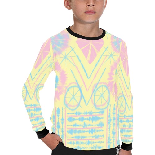 Tie Dye Effect on Yellow Kids' All Over Print Long Sleeve T-shirt (Model T51)