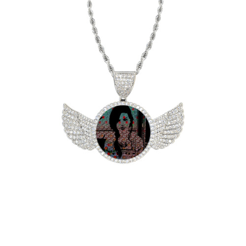 rasiling Wings Silver Photo Pendant with Rope Chain
