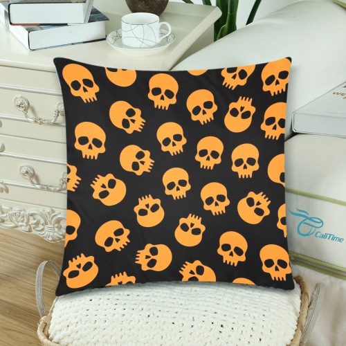 Orange Skulls Halloween Pillow Custom Zippered Pillow Cases 18"x 18" (Twin Sides) (Set of 2)
