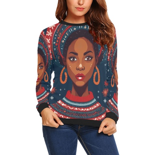 Charming African American woman and snowflakes. All Over Print Crewneck Sweatshirt for Women (Model H18)