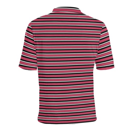 Magenta, Black and White Stripes Men's All Over Print Polo Shirt (Model T55)