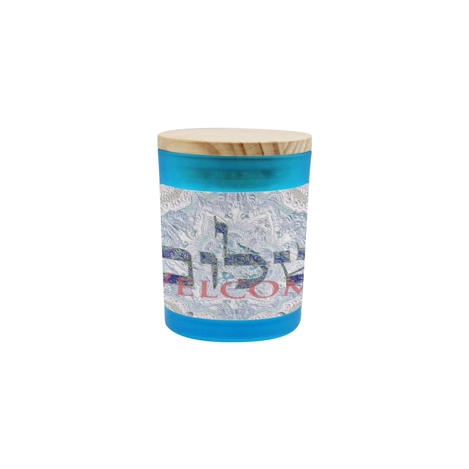 shalom  Welcome gray Blue Glass Candle Cup (Wood Sage & Sea Salt)