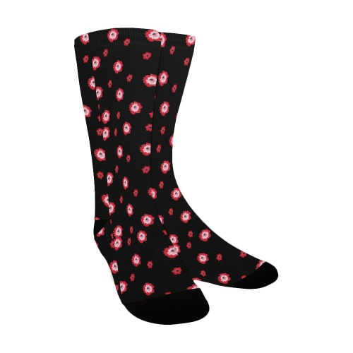 red flowers black Custom Socks for Women