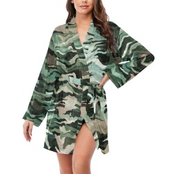 Camo brushstrokes green 0C Women's Long Sleeve Belted Night Robe