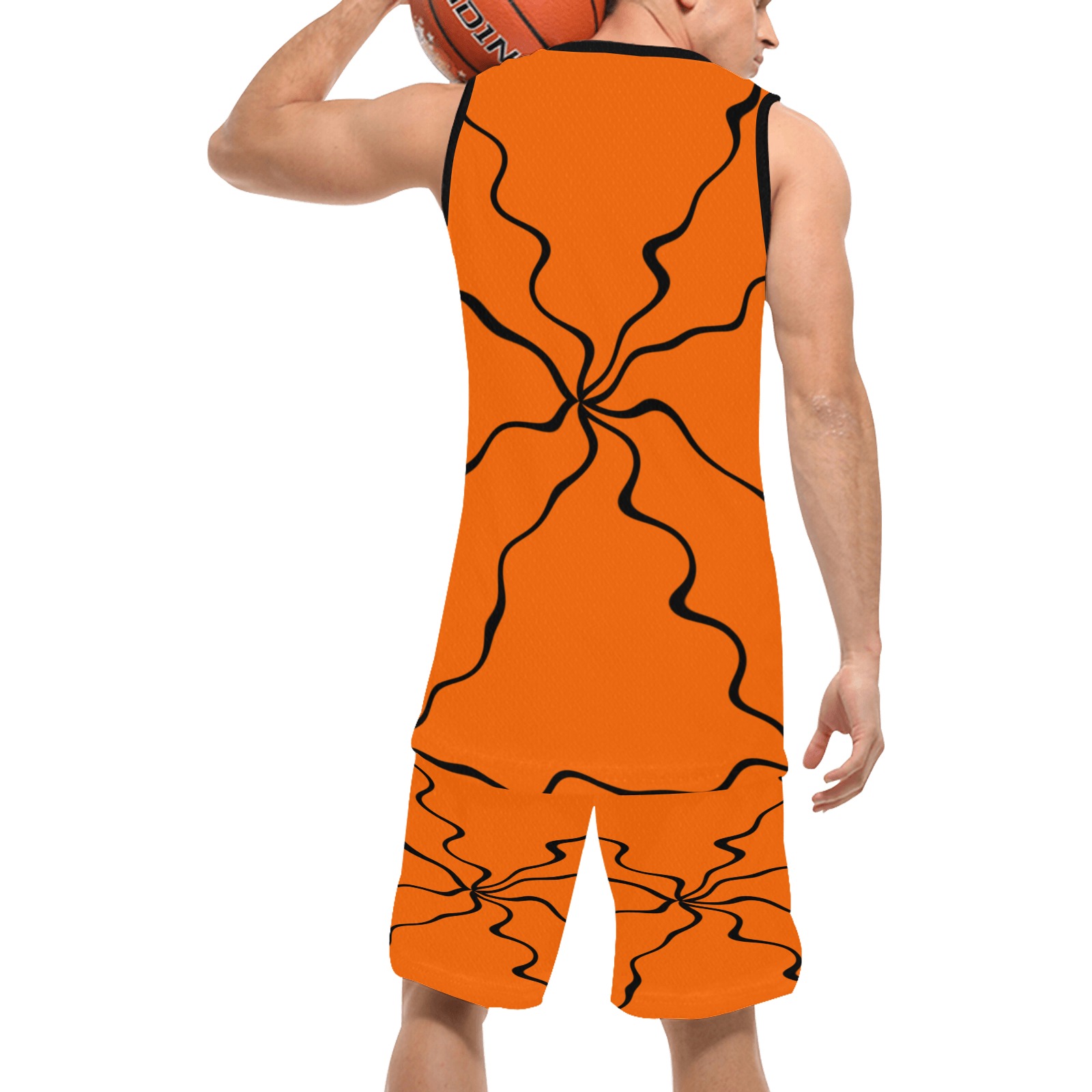 Black Interlocking Triangles Noisy orange Basketball Uniform with