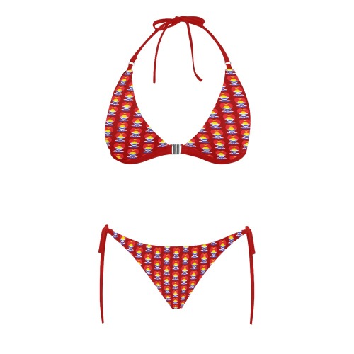 Kiribáti Flags Heart Petal Icon Buckle Front Halter Bikini Swimsuit (Model S08)
