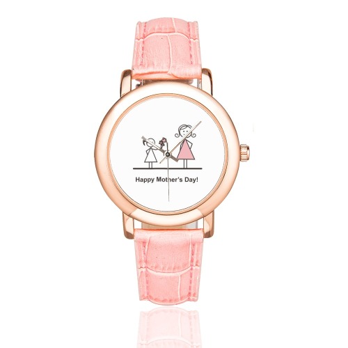 happy mothers day watch Women's Rose Gold Leather Strap Watch(Model 201)