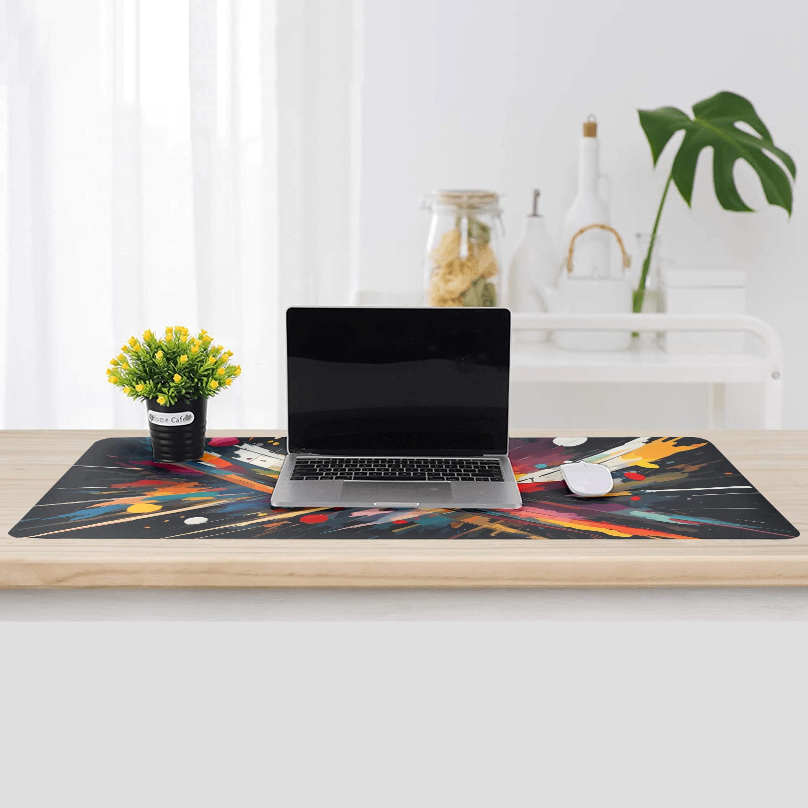 Colorful abstract art against the black background Gaming Mousepad (35"x16")