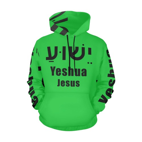 Yeshua Hoodie Green (Black text) All Over Print Hoodie for Men (USA Size) (Model H13)