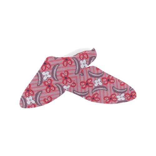 Red floral pattern Women's Non-Slip Cotton Slippers (Model 0602)