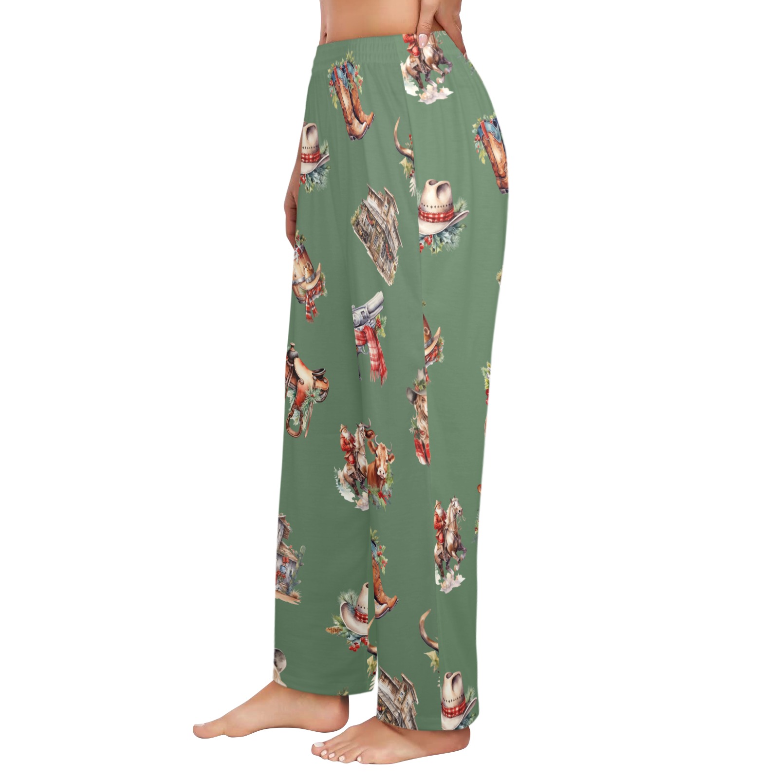 WesternChristmasPrint Green USA Women's Pajama Trousers without Pockets