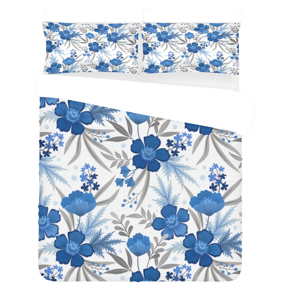Gorgeous Blue Floral 3-Piece Bedding Set