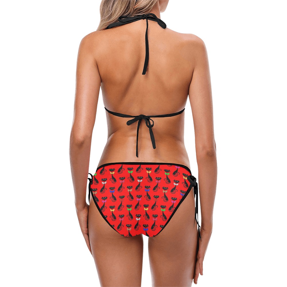 Black Cats Wearing Bow Ties - Red Custom Bikini Swimsuit (Model S01)
