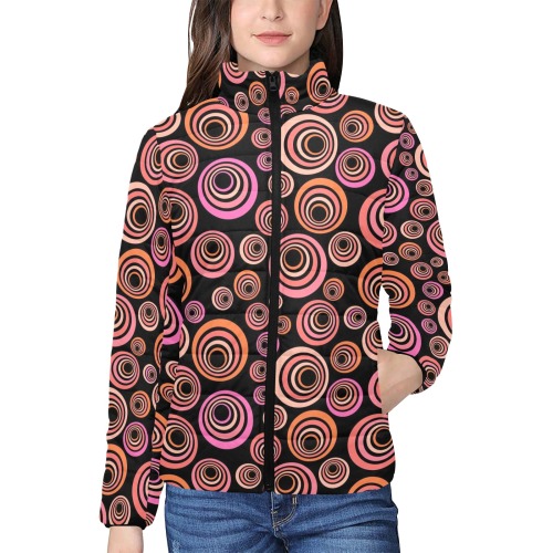 Retro Psychedelic Pretty Orange Pattern Women's Stand Collar Padded Jacket (Model H41)