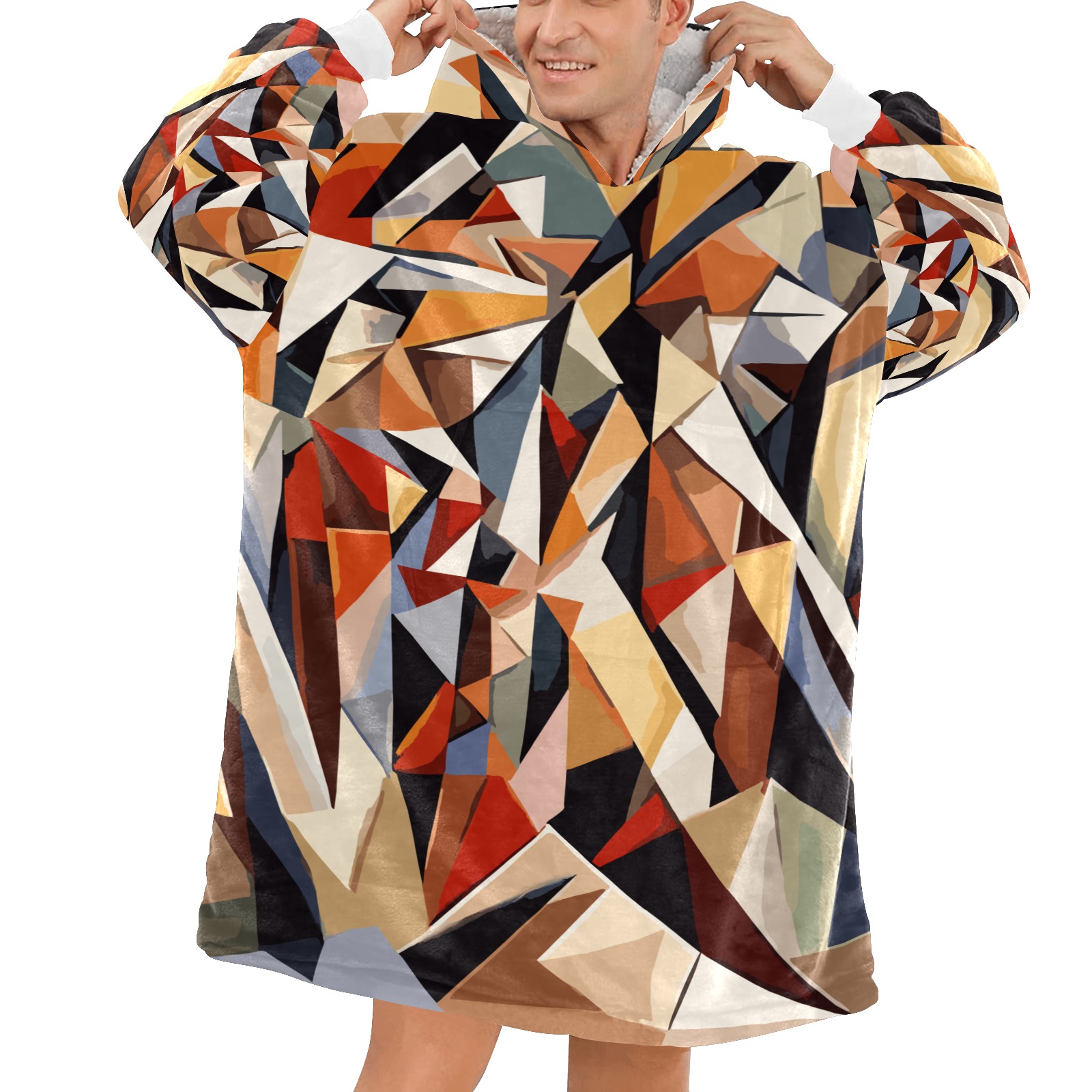 Avant-garde abstract geometric art of warm colors Blanket Hoodie for Men
