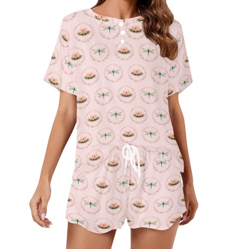 Dragonfly Garden Blush Two Piece Short PJs