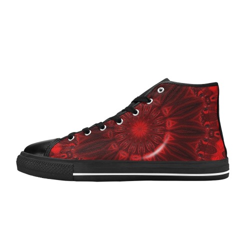 Red Sunflower on a Persian Rug Abstract Fractal Kaleidoscope Mandala Women's Classic High Top Canvas Shoes (Model 017)