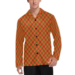 Tami Plaid Hunting Colors Fall Jacket Men's V-Neck Long Pajama Top