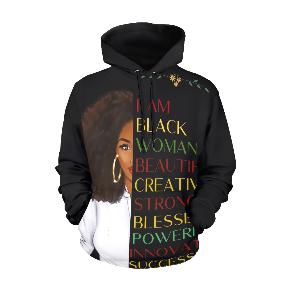 I Am a Black Woman All Over Print Hoodie for Women (USA Size) (Model H13)