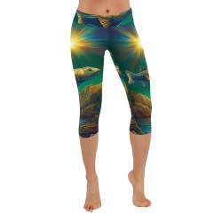 Celestial Swim Women's Low Rise Capri Leggings (Invisible Stitch) (Model L08)