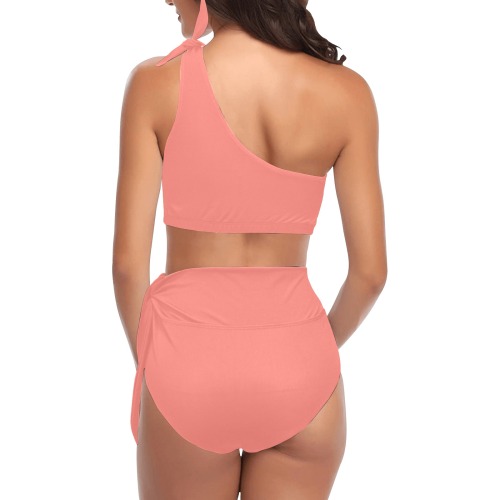 color tea rose High Waisted One Shoulder Bikini Set (Model S16)