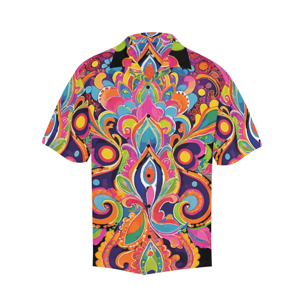 Abstract Retro Hippie Paisley Floral Hawaiian Shirt with Merged Design (Model T58)