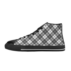 Tartan black white pattern holidays Christmas xmas elegant lines geometric cool fun classic elegance Women's Classic High Top Canvas Shoes (Model 017)