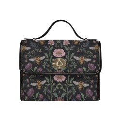 Floral Bee Satchel Handbag Waterproof Canvas Bag-Black (All Over Print) (Model 1641)