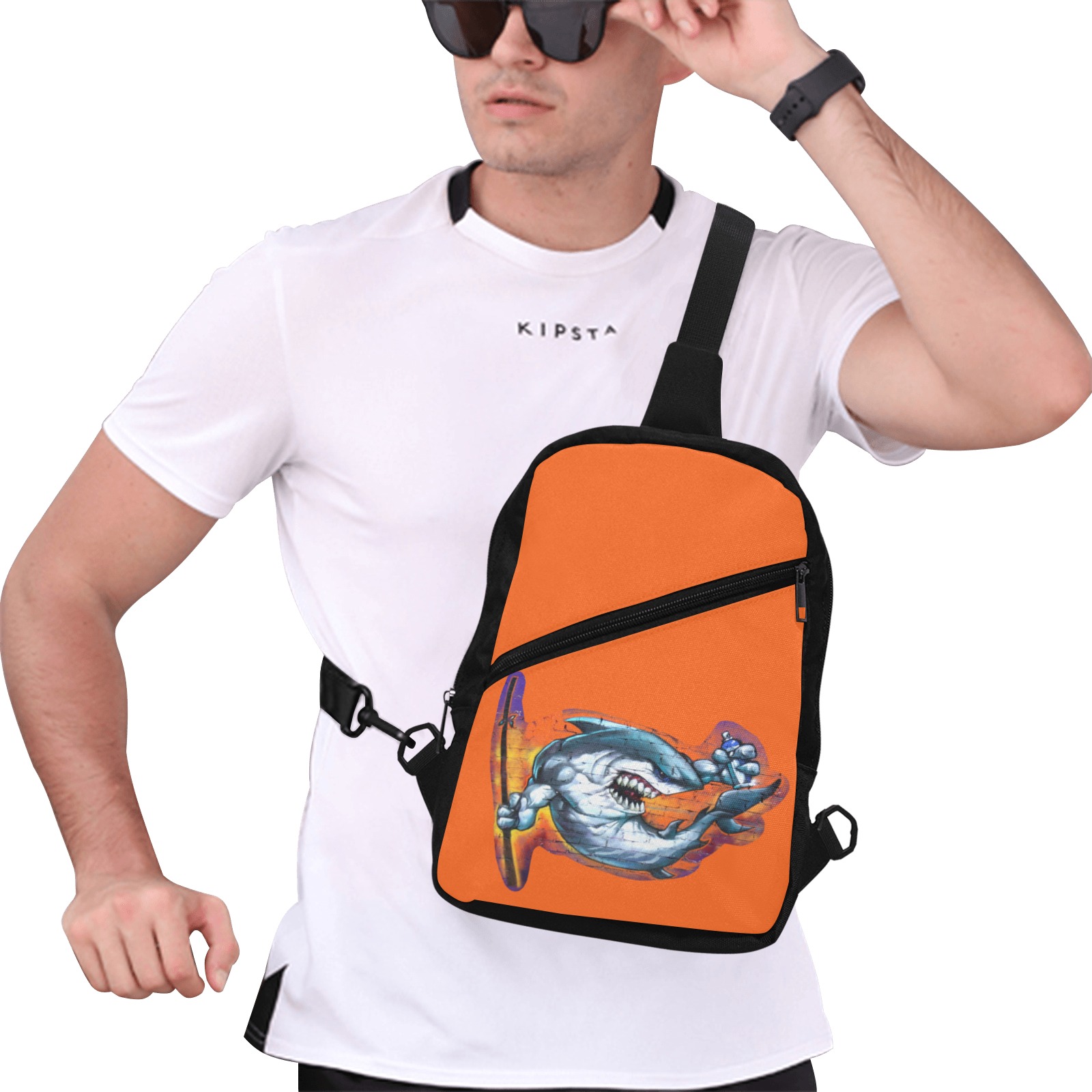 Graffiti Shark on Orange Men's Chest Bag (Model 1726) | ID: D6091895