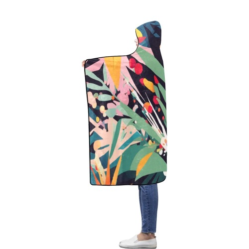 Colorful tropical floral pattern abstract art. Flannel Hooded Blanket 56''x80''