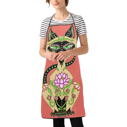 Siamese Cat Sugar Skull Women's Overlock Apron