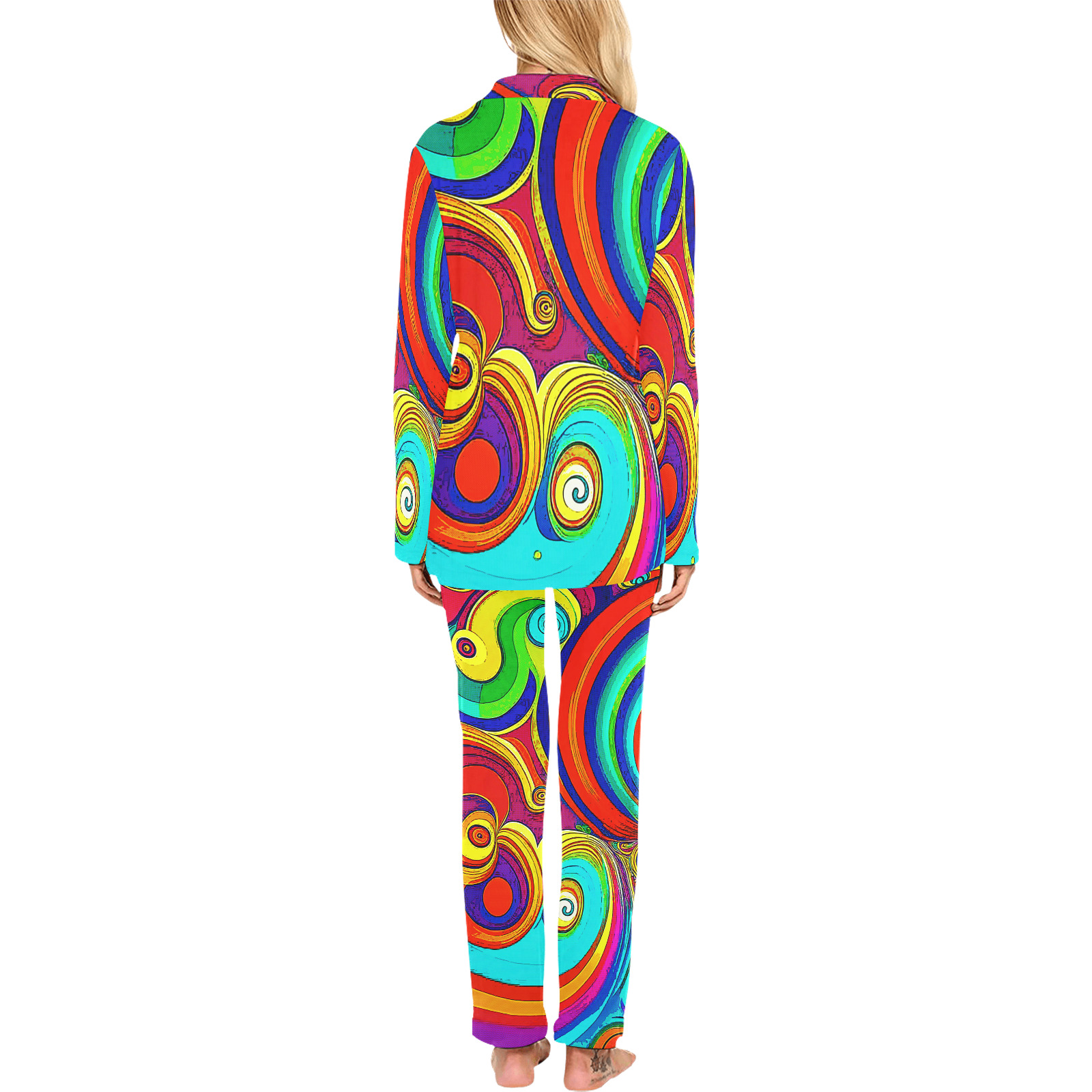 Colorful Groovy Rainbow Swirls Women's Long Pajama Set