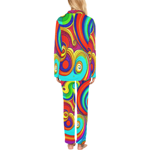 Colorful Groovy Rainbow Swirls Women's Long Pajama Set