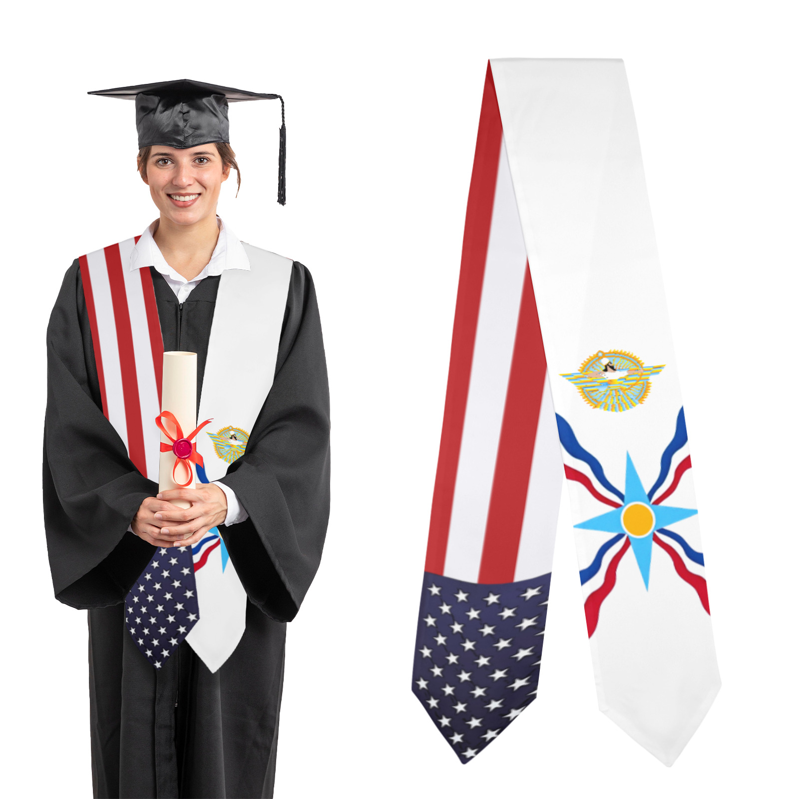 Assyrian American flags Graduation Stole